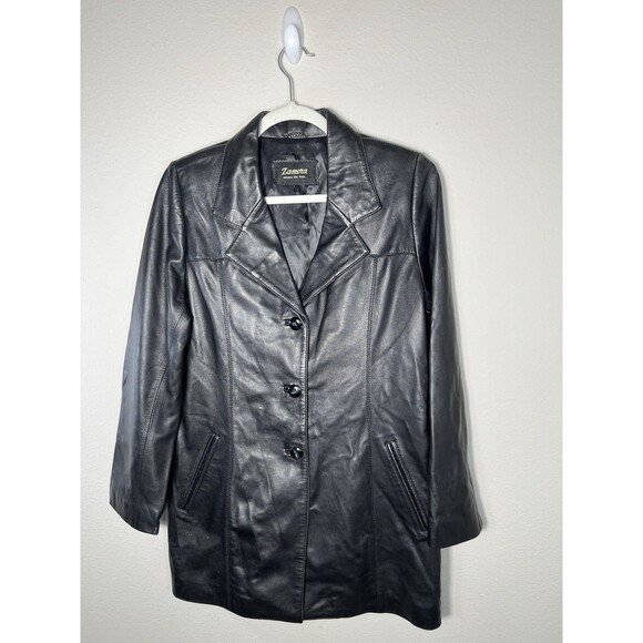 Bazar Zamora Women's Black Leather Buttoned Jacket Size 40 - Picture 1 of 9